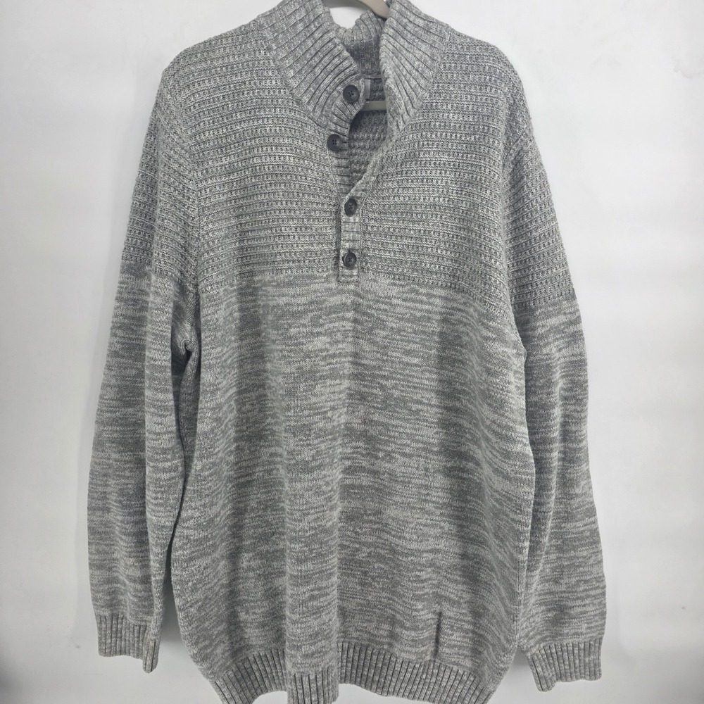 Goodfellow & Co Mens‎ 2XL Tall Gray Knit Mock Neck Button Quarter Zip Sweater